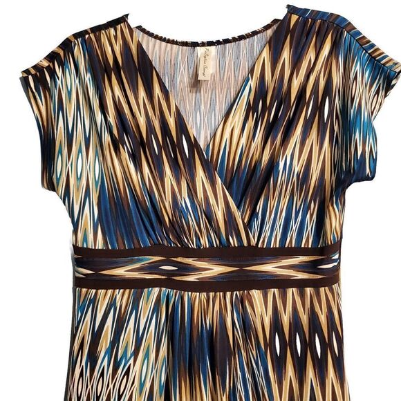 PerSeption Concept Dress Womens Small Brown Teal Vneck Cap Sleeve Spring - Picture 3 of 4